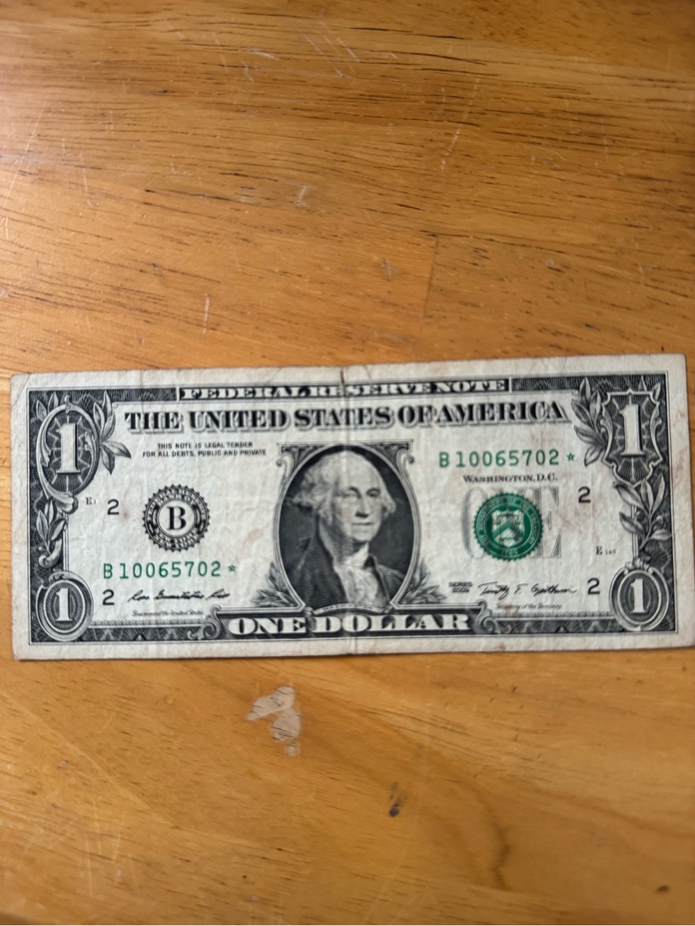2009 Star Note $1 Bill SN: 10065702